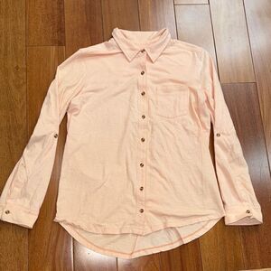 Carhartt Women's Button Up Long Sleeve Peach Solid Cotton Collared Size M (8-10)